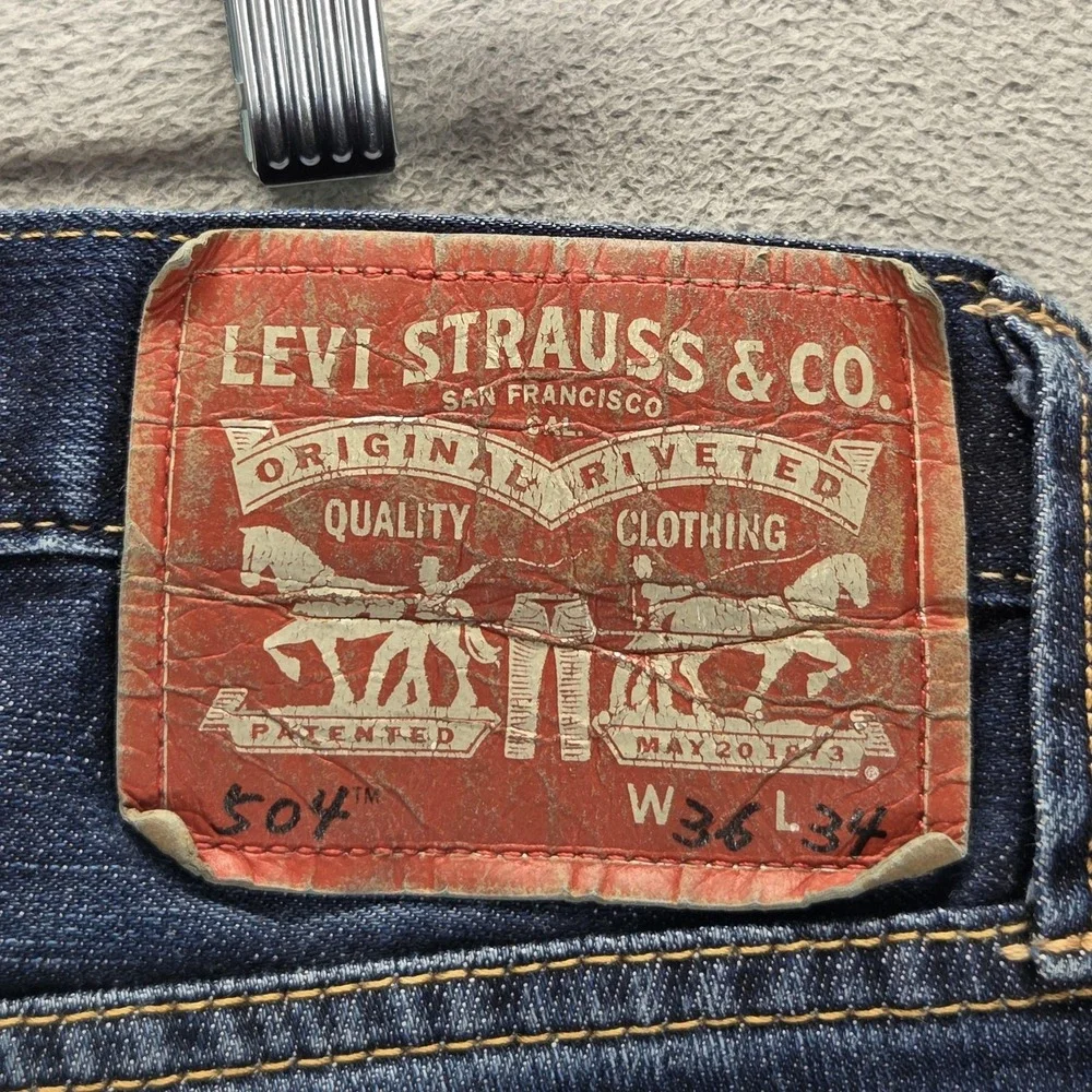 Levis 504 Jeans Mens Blue Straight Regular Red Label Fit Zip Fly Fits 36x30